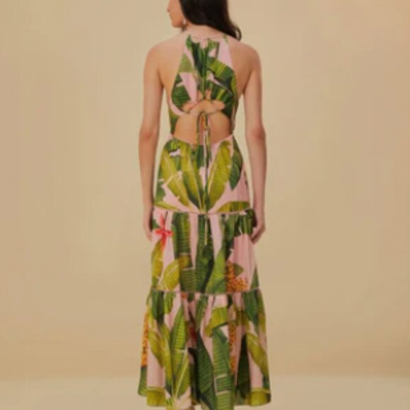 NEW! $295 FARM RIO BANANA LEAVES Pink Sleeveless MAXI DRESS Size M 8 10 - Picture 6 of 9
